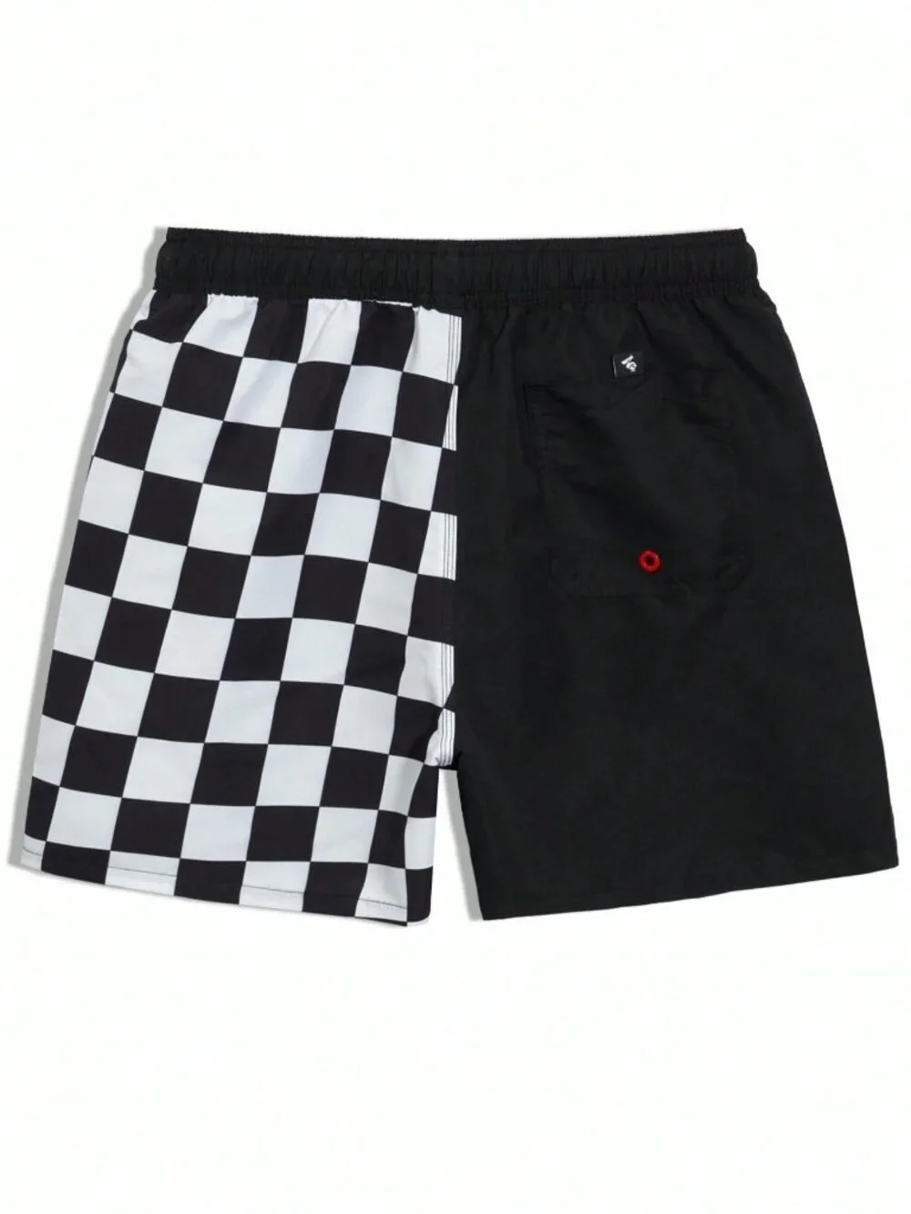 Black Casual Vacation Men's Letter & Checkerboard Print Drawstring Swim Trunks